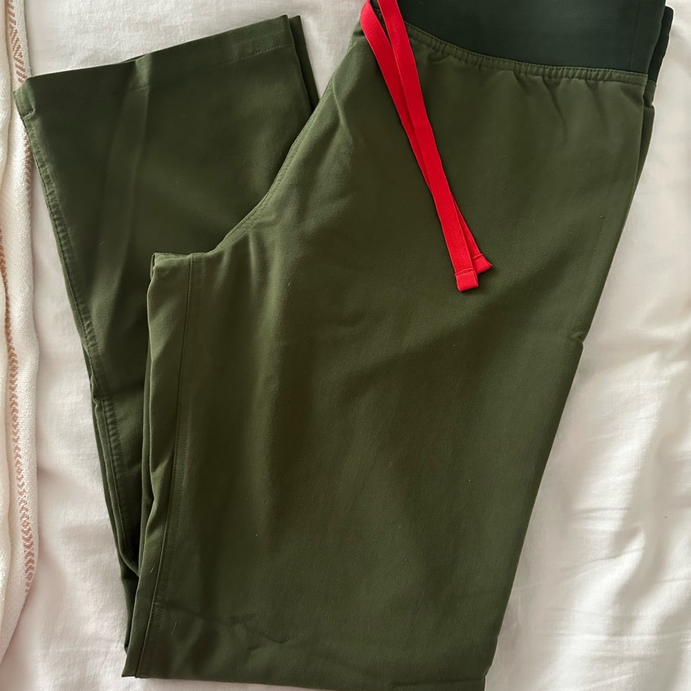 Figs Olive Green Pants with Red Accents